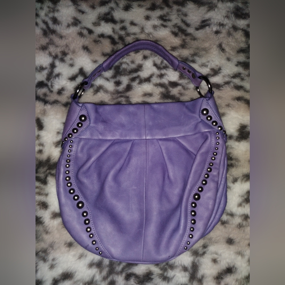 b. makowsky Purple & leopard Shoulder Bag with stud accents NWOT